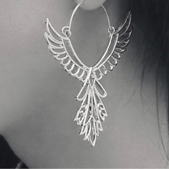 “Thunderbird” Phoenix Silver Guardian Angel Festival Native American Wing Hoops - Picture 11 of 13